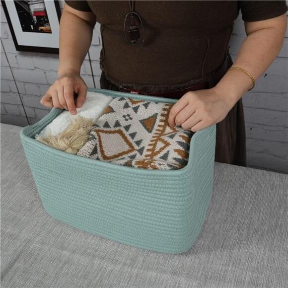 Cotton Rope storage Basket Bins Woven Basket for Organizing Shelves Rectangle - Picture 2 of 8